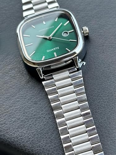 AMERICANVIBER Men's Silver Watch with Stainless Steel Band Green - Image 4