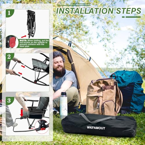 Silla de camping plegable WKFAMOUT con asiento alto 13.8" y reposapiés, silla mecedora grande con bolsa de transporte para jardín y patio, soporta 300 lbs miniatura 7