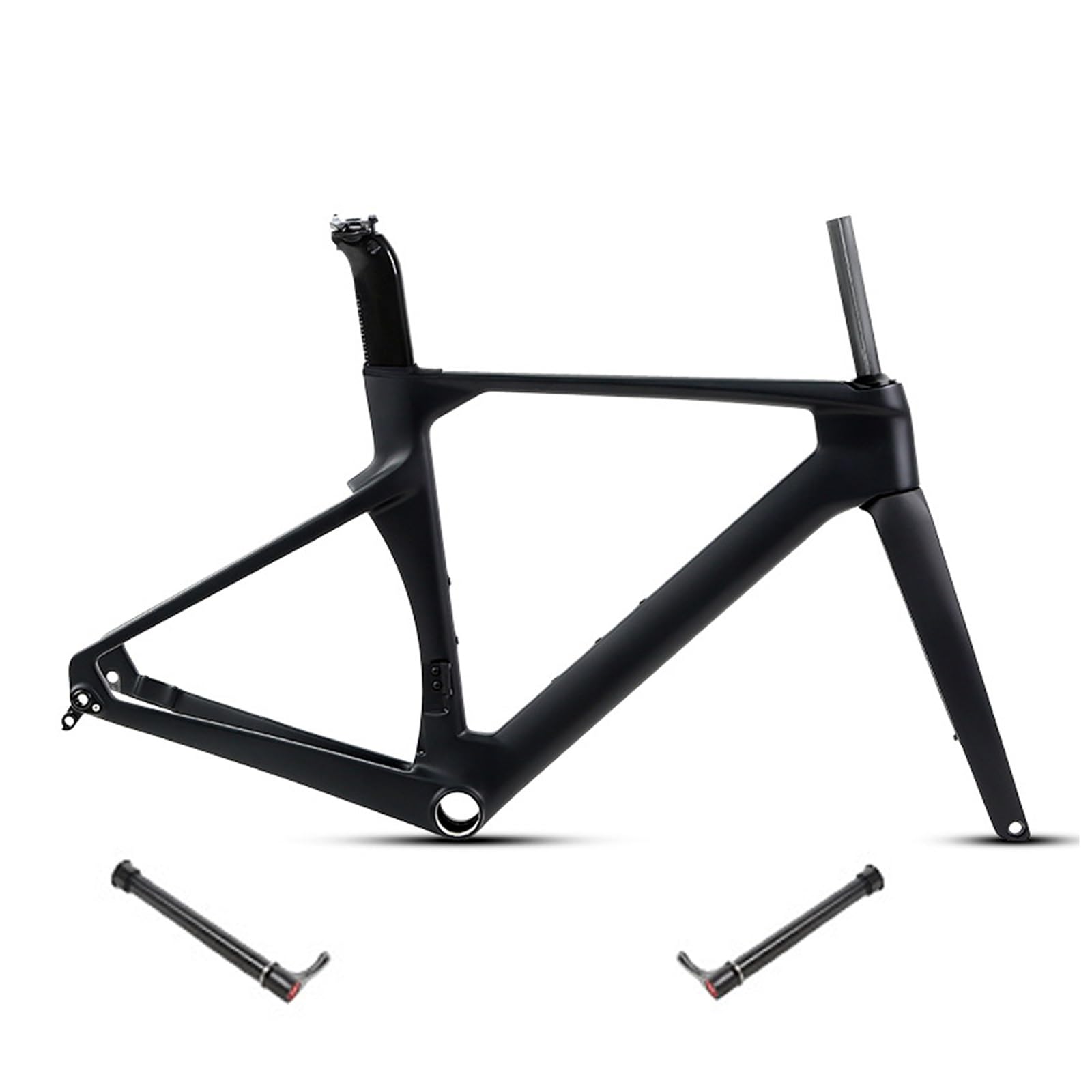 MirOdo Black 700C Road Bike Frameset with Fork 46/48/50/52/54/56cm Carbon Fiber Frameset Thru Axle F12*100mm R12*142mm Disc Brake Internal Routing Racing Bike Frameset(Size:46CM)