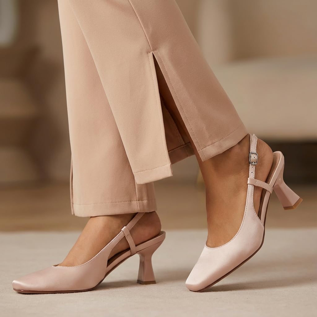 Women’s Slingback Heels Pumps Closed Toe 2.5 Inch Low Kitten Heel Dress Shoes with Adjustable Ankle Strap for Work Office Wedding Evening - Image 2