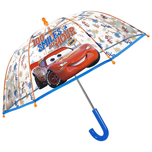 PERLETTI Paraguas Niño Disney Pixar Cars Transparente - Sombrilla Rayo Mcqueen Niños 3/5 Años Manual - Paraguas 100 Smiles per Hour Cúpula Resistente - Abertura de Seguridad - Diámetro 64 cm
