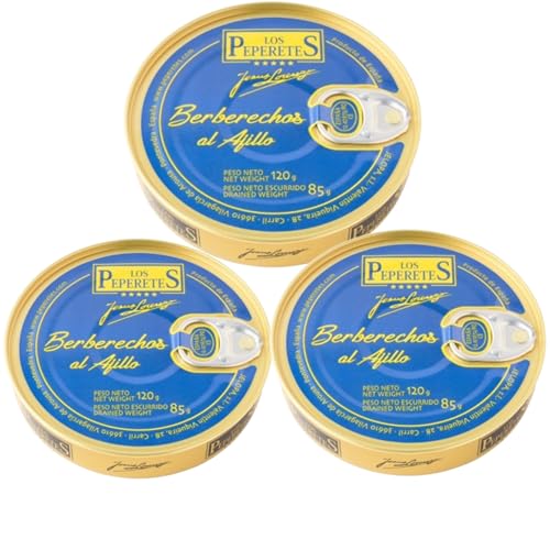 Los Peperetes - Berberechos al Ajillo - Mejor Conserva de Marisco del Mundo - Recomendadas por David Beckham - Pack 3 Latas 120g