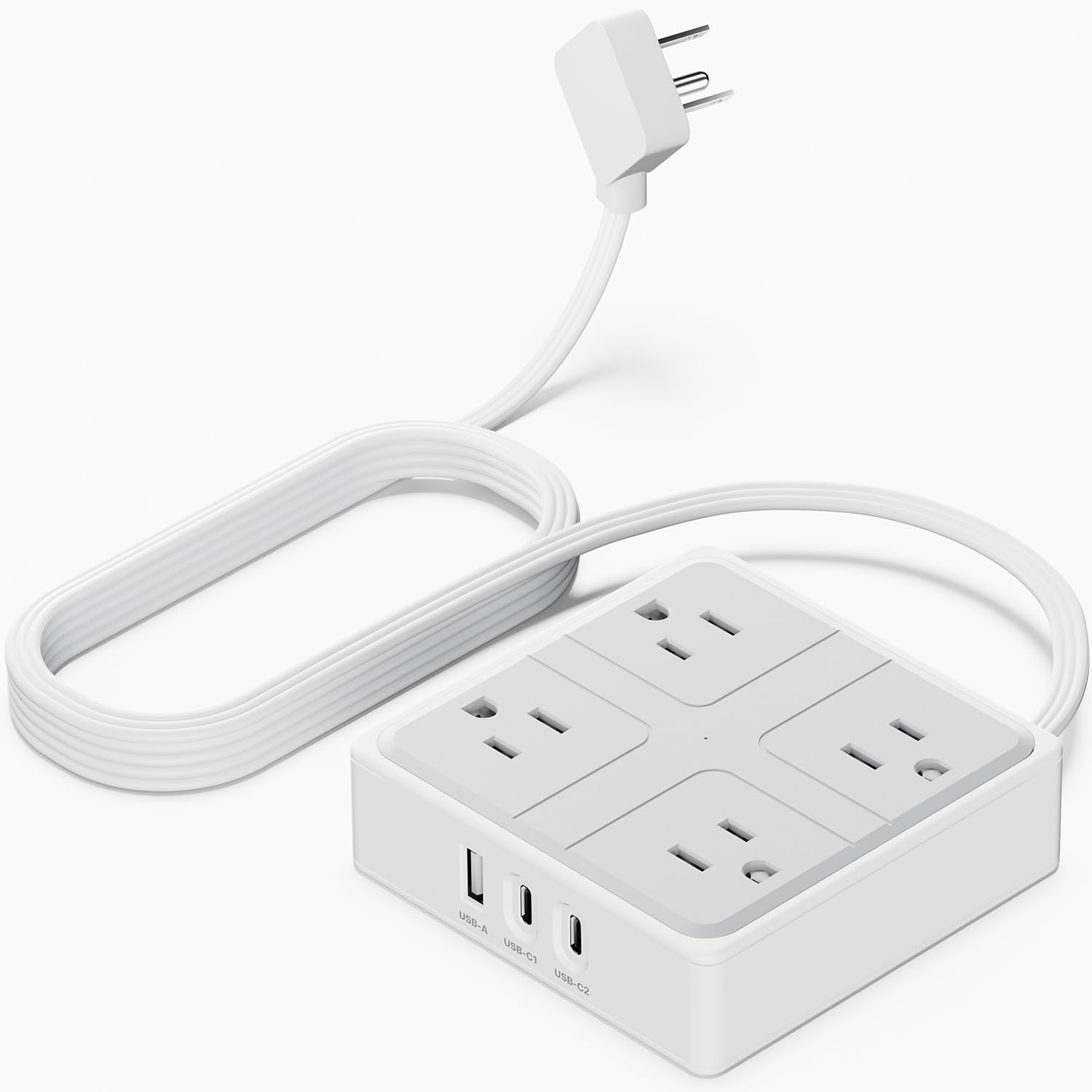 Flat Plug Power Bar with USB C, 4FT Ultra-Thin Extension Cord, 2 Outlet with 3 USB Ports (2 USB C), No Surge Protection for Cruise Ship, Travel Essentials, Dorm Room (4 Outlets Whi image 2