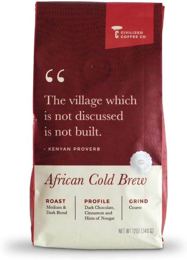 Civilized Coffee Cold Brew Coffee Coarse Ground, African Blend, Medium Dark Roast Arabica Coffee Beans (12oz)