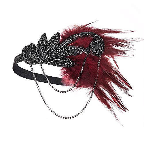 JISEN Coiffe vintage années 1920 avec plumes et cristaux Gatsby le vin et noir Cover