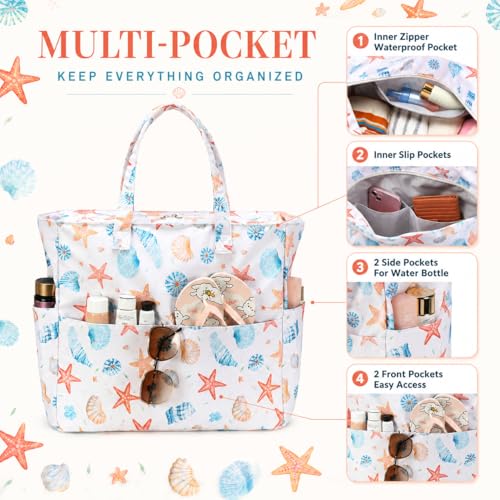 Image of LEDAOU Beach Bag Waterproof Sandproof Women Beach Tote Pool Bag with Zipper for Swim Gym Grocery Travel with Wet Pocket | Sandproof