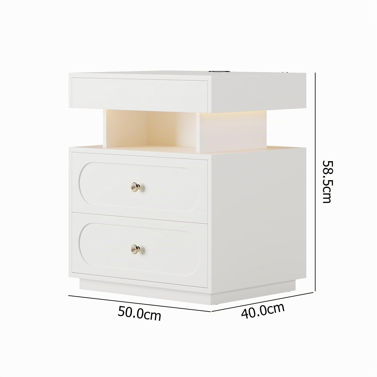 Homary Schwebender Nachttisch mit LED & Ladefunktion – Moderner Nachtschrank mit 3 Schubladen, USB, Typ-C und Steckdosen für Schlafzimmer, Weiß