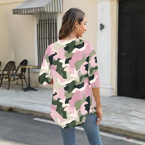 Womens Lightweight Cardigan Trendy 3/4 Sleeve Loose Open Front Cardigans with Pockets Floral4