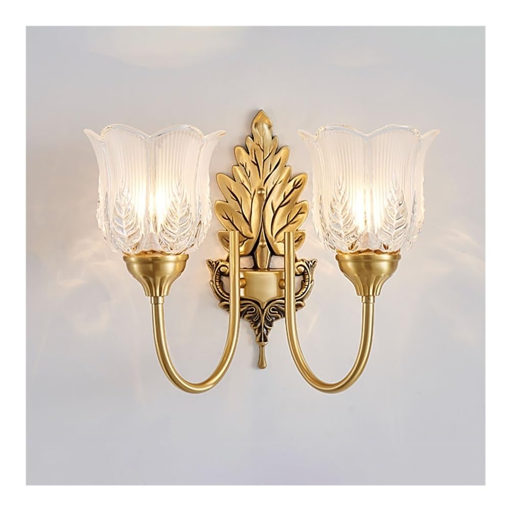 OZBMA Tulip Flower Glass Wall Light Vintage Brass Lamp Fixture Bedroom Bedside Sconce for Living Room Aisle Stairs Dining