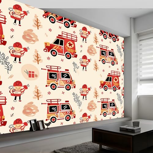 Papier peint intissé pompier 3D pour masquer les défauts du mur de chambre enfant - 6