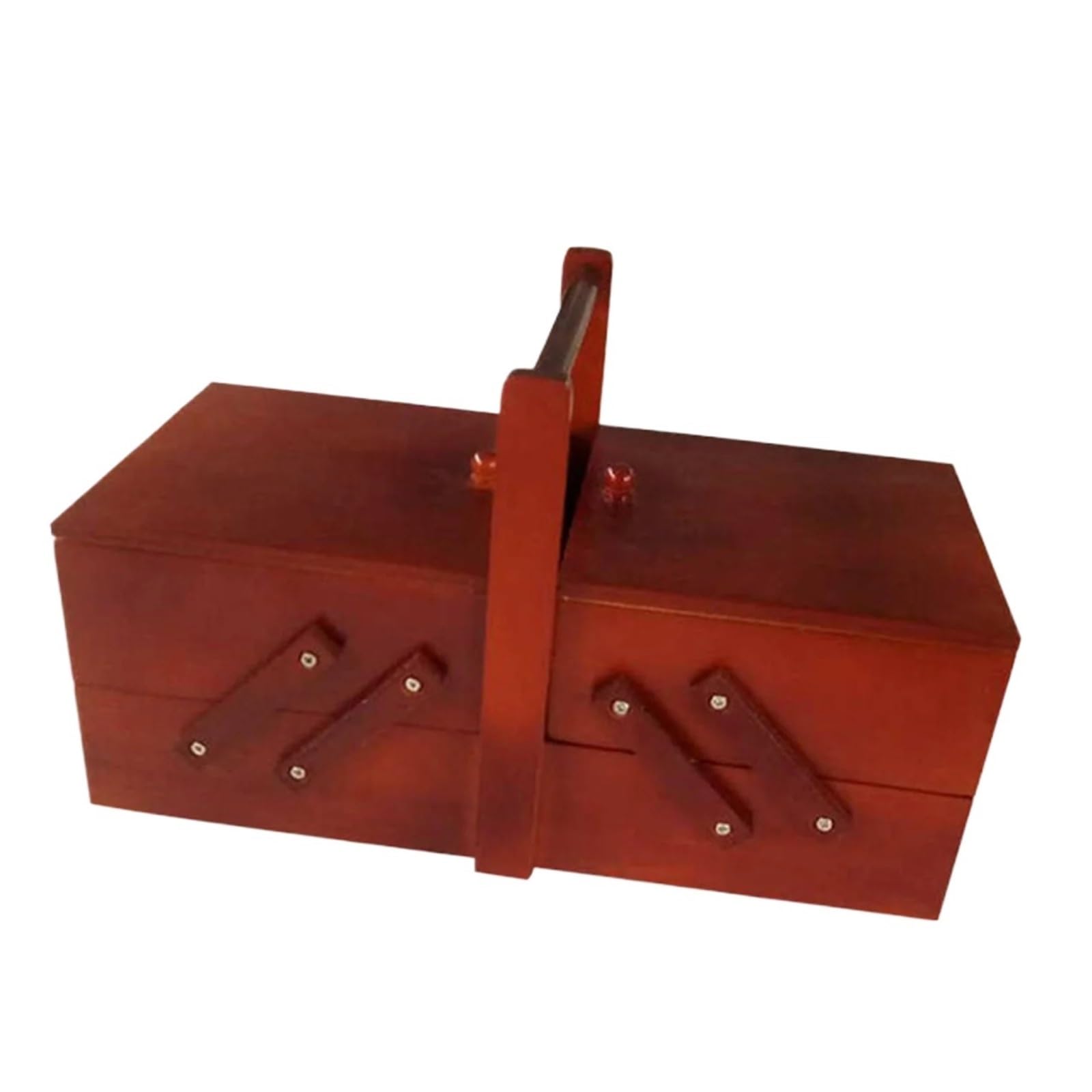 Foldable Wooden Sewing Box Compartments Needles Thread Scissors Sew Basket Jewelry Boxes Household Supplies for Home(Red)