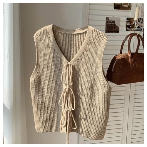 Verdusa Women's Plus Size Bow Tie Front Sweater Vests Sleeveless V Neck Knitted Cardigan Outwear4