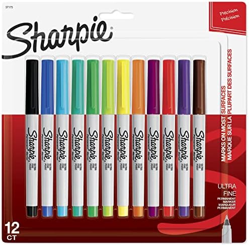 SHARPIE Permanent Markers, Ultra Fine Point, Assorted Colors, 12 Count