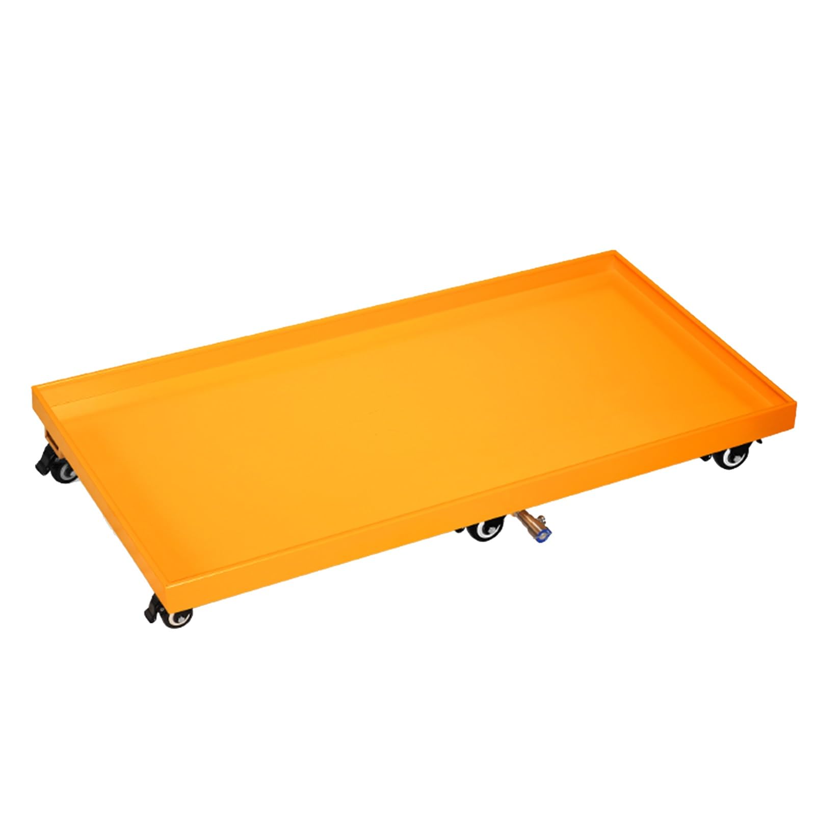 SGKOMN Industrial Spill Containment Tray with Drain Outlet, Leakproof Solution for Oil Tanks, Paint Buckets in Warehouses, Garages, and Kitchens, Yellow(wheels)-125x65x15CM