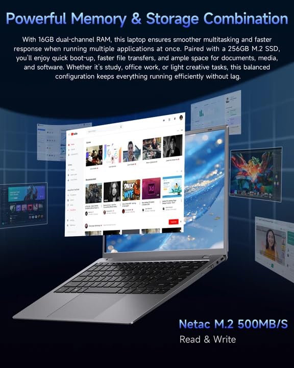 Image of 2026 Laptop, Pentium Gold 6500Y Processor(Up to 3.4GHz),12GB RAM 256GB SSD,15.6 Inch FHD IPS Display, 5000mAh Battery,Type-C,Portable Laptops Computer for Business Office Home