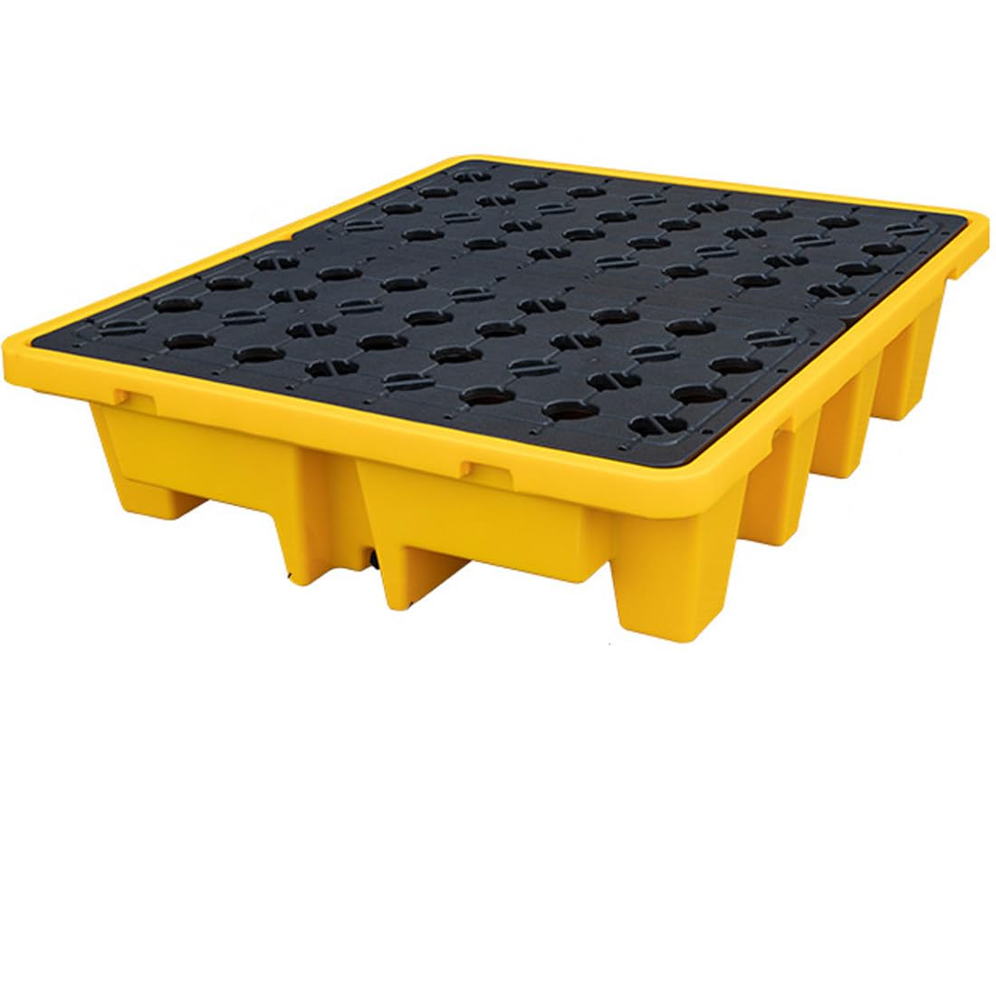 QUSYZD Modular Spill Containment Tray for 1-4 Drums, Leak-Proof Polyethylene Spill Platform with Grating, Oil & Chemical Drum Spill Prevention Pallet, 130x110x30cm,