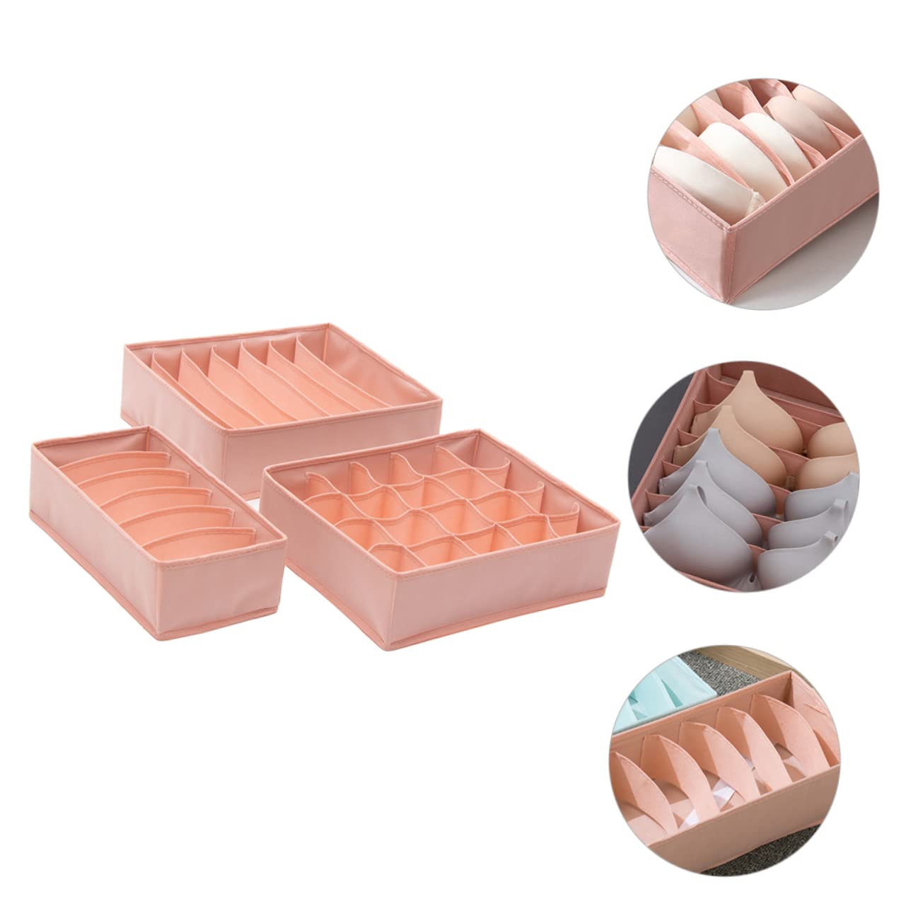 Aufbewahrungsbox für Unterwäsche 3 Stück Rosa aus Vliesstoff | Fächerdesign, für Schrank und Schublade, 1 Satz für Bhs, Accessoires und Reise
