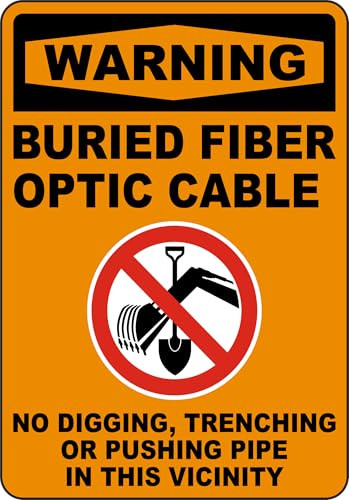Warning Buried Fiber Optic Cable No Digging Sign - Safety Utility Orange Telecommunications Markers & Metal Sign 8 x 12 Inches – For Wall or Fence