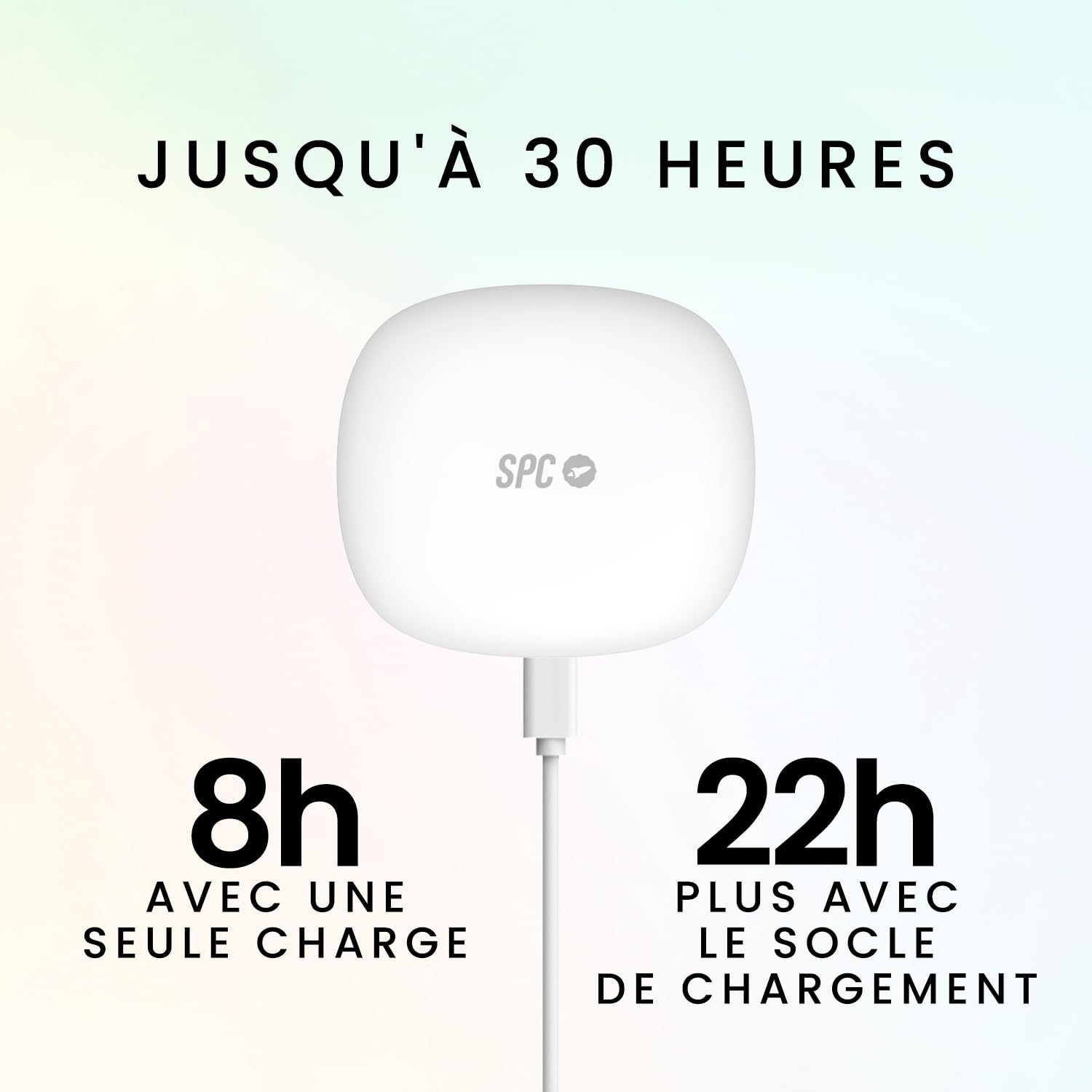 SPC Ether 2 Sense – Écouteurs sans Fil Bluetooth Open-Ear avec Annulation de Bruit Lors des appels, Batterie Longue durée (30h), Microphone, Double connectivité, IPX4 - Blanc