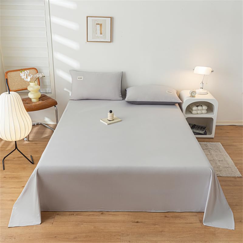 Drap housse en pur coton lavé gris de qualité supérieure pour lit double 200x230cm