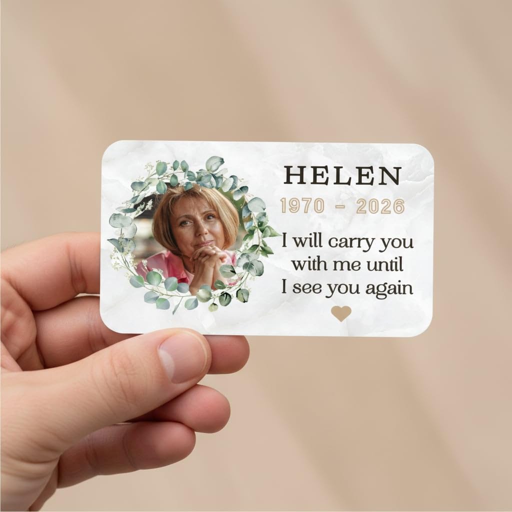 Wife Memorial Gift - Personalised Memorial Wallet Card with Photo Name & Dates - In Loving Memory Remembrance Keepsake - Sympathy Bereavement for Loss of a Wife