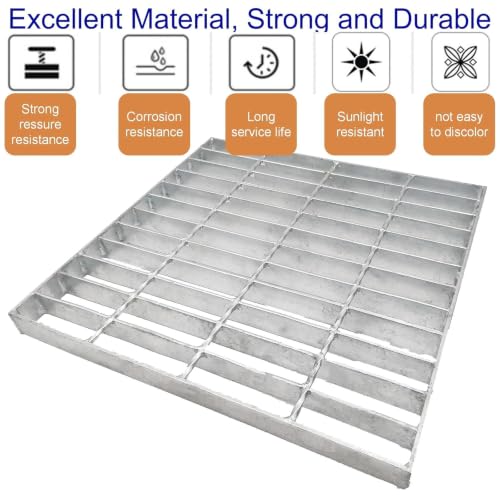 Image of Galvanized Steel Drain Grate, Driveway Channel Cover 16x16 in