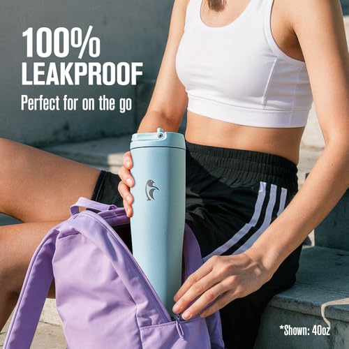 Image of Coolflask Water Bottle 32 oz Fits Car Cup Holder with Straw & Handle