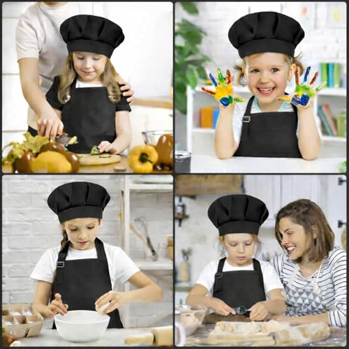 Image of uniformer Kids Apron with Chef Cap for Cooking, Baking, Painting Art & Crafts | Adjustable Child Apron with 2 Pockets | Great for Kitchen, School