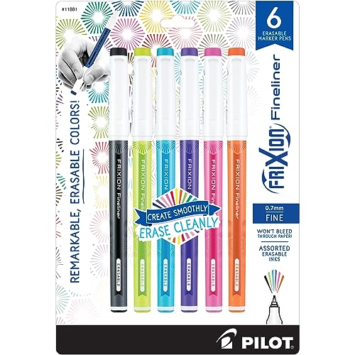 Image of PILOT FriXion Fineliner Erasable Marker Pens, Fine Point, Assorted Vivid Color Inks, 6-Pack (11881)