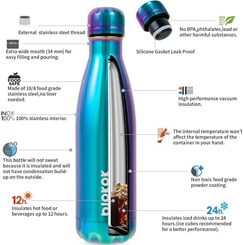 Image of BJPKPK 17 oz Insulated Water Bottle, Stainless Steel Flask, Leak Proof