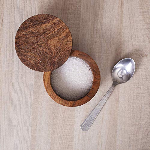 Image of Wooden Salt Box for Kitchen or Dining Table Spice and Herb Container | Single Compartment for Salt & Pepper, Jar & Container (size: 3.75 x 3.8 in)