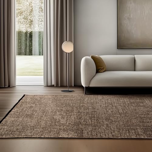 SIMPEX Tapis en Coton Chenille Brun 120x170 cm Lavable, Style Boho, Poils Courts Vintage Kelim, Antidérapant et Doux, Mélange Monochrome, pour Salon,...