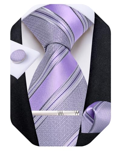 Image of DiBanGu Mens Striped Tie Silk Woven Necktie and Pocket Square Cufflinks Tie Clip Set Wedding Business Formal Gift Tie for Men