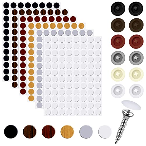 120 PCS Screw Caps Screw Covers Waterproof Self Tapping Plastic Screw Cap Covers and 576 Pcs Self Adhesive Screw Hole Stickers Colorful Furniture Screw Cover Stickers for Wood Vinyl Furniture