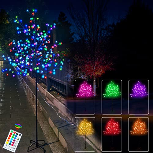 6FT Cherry Blossom Lighted Trees for Christmas Decoration, Colors Changing Light Up Cherry Blossom Tree, Multicolored Blossom Flowers Lighted Twig Tree for Valentines Day Party Home Garden Decor