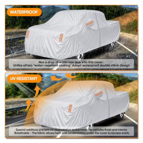 Image of Truck Cover Waterproof All Weather,Pickup Truck Car Cover Fit for Most Regular Cab Short Box Ford Ranger /F100,Chevy C10 S10,Ram 150 /250,Nissan Frontier etc (Length Up to 210 inch)