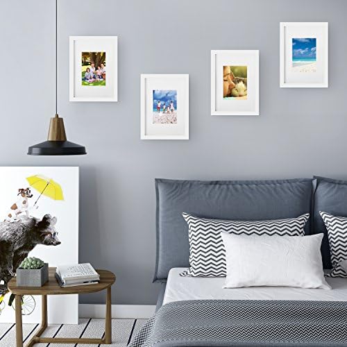 SONGMICS Picture Frame Set of 2, A4 (21x29.7 cm) without Mat, 5x7 inch (13x18 cm) with Mat, Glass Front, Home and Office, White MDF Photo Frames RPF04WT