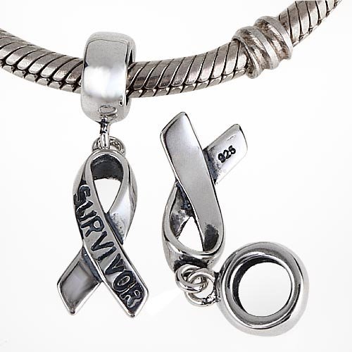 Survivor Ribbon Charm - 925 Sterling Silver Dangle Bead For DIY Bracelets, Compatible With Pandora & More
