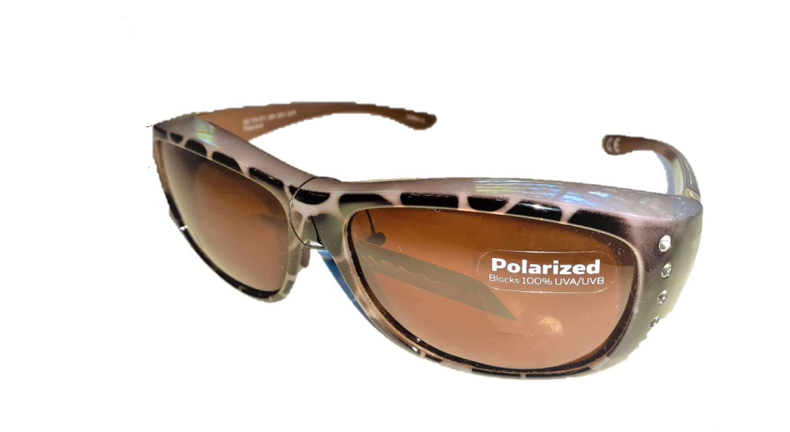 Solar ShieldFits over Sunglasses Rhinestone, Tortoise Gray Rectangular Frame, brown / Driving lenses Large, 60 mm