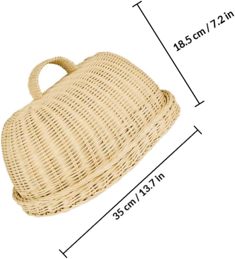 Rattan Food Cover Basket with Lid, Kitchen Bread and Fruit Storage Tray, Natural Woven Protective Dome for Dining and Food Serving, 1pcs Set