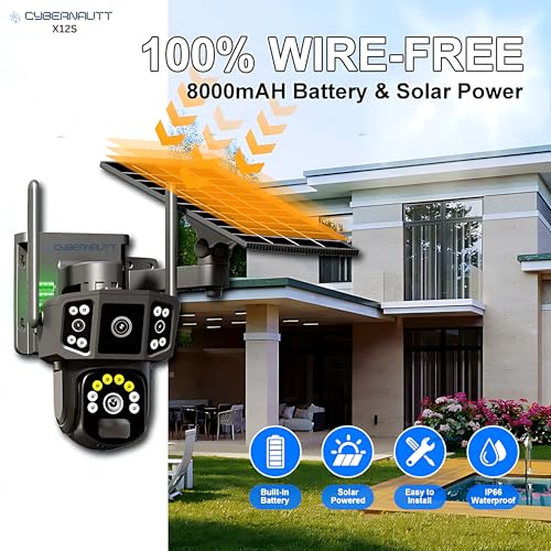 Image of XUGA - Cybernautt X12S 8MP 3 View PTZ Solar 4G Sim Wireless Outdoor CCTV Camera with Three Side View | 360 | Motion Detection| Siren Alarm| Outdoor | 2 Way Audio | 128GB | Use Air-tel 4G Sim