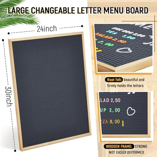 BBTO 1 Pcs Large Felt Letter Board Sign 24 x 30 Inch, Changeable Letter Board with Boxes, Large Felt Menu for Restaurant Announcements, Restaurant Menus (Gray,Retro) - Image 4