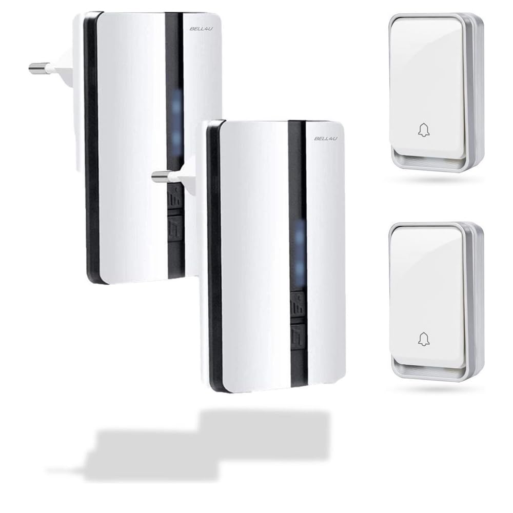 Timbre inalámbrico - 2 receptores y 2 pulsadores de timbre. Timbre exterior inalámbrico IP65 resistente al agua 100m, 4 niveles de volumen y 51 melodías. No requiere batería | No requiere pilas, alcance de 200 m, IP55, 51 melodías, 4 volúmenes, indicador