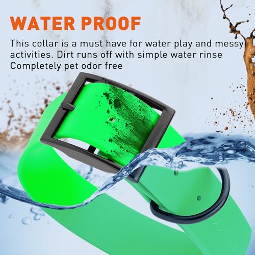 Image of Dogline Biothane Waterproof Dog Collar Strong Coated Nylon Webbing with Black Hardware Odor- Proof for Easy Care Easy to Clean High Performance Fits Small Medium or Large Dogs, Tropical Green