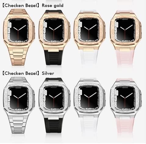 hytak 44mm modification kit for apple watch band 45mm mod kit lines luxury metal steel csae bezel strap for iwatch series 8 7 6 5 se 4 color rgw s