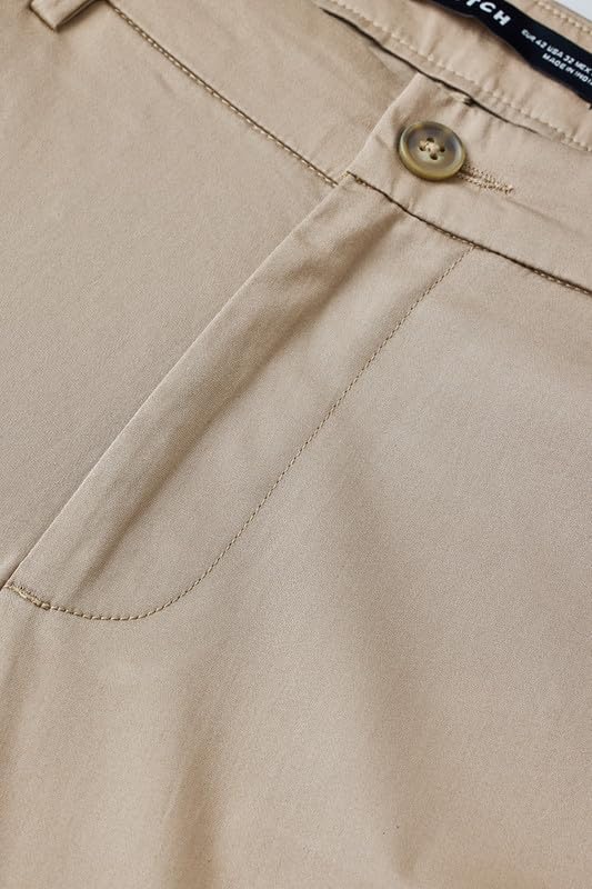 Image of SNITCH Men Chinos | Slim Fit Mid Rise Solid Pattern | Cotton Blend with Medium Stretch & Smooth Texture | Button & Zip Closure for Casual & Street Wear