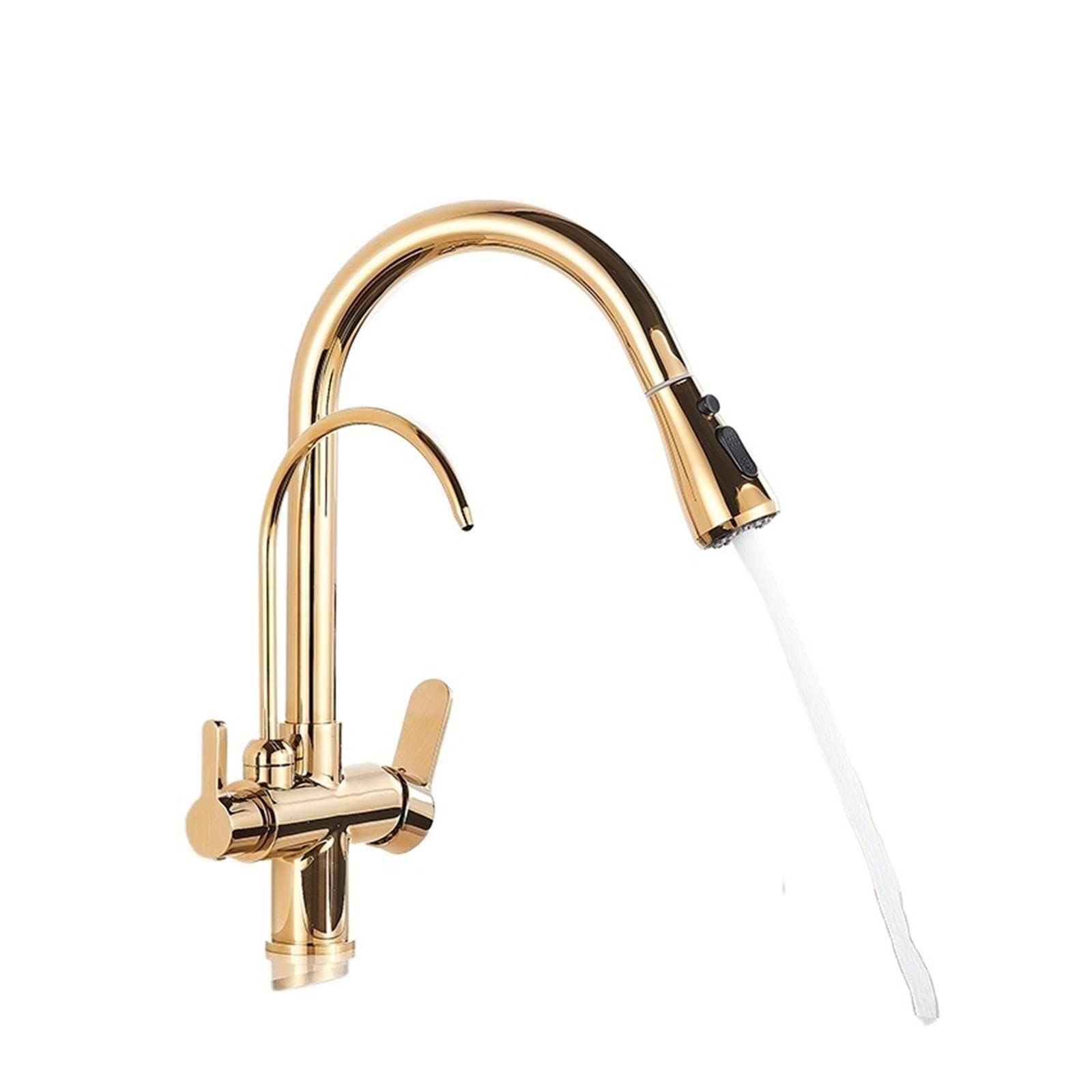 Waterfilter Taps Kitchen Faucets Dual Handle Deck Mounted Mixer Tap 360 Degree Rotation Water Purification Feature Crane,Precise Control(Groen)