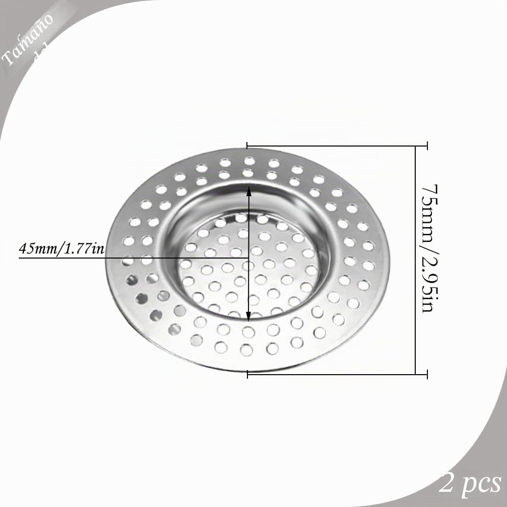 2 Piezas Filtro de Fregadero de Acero Inoxidable, Colador de Fregadero de 90 Orificios, Filtro de Drenaje, Filtro de Fregadero de Cocina, Tapón de Captura de Cabello para Bañera