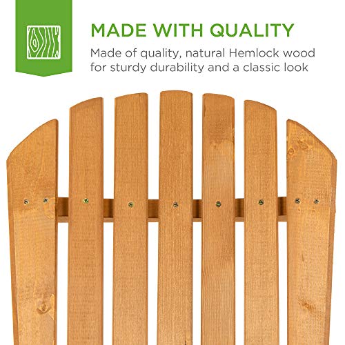 Best Choice Products Folding Adirondack Chair Outdoor Wooden Accent Furniture Fire Pit Lounge Chairs For Yard, Garden, Patio W/Natural Finish, 350Lb Weight Capacity - Brown #TOP3