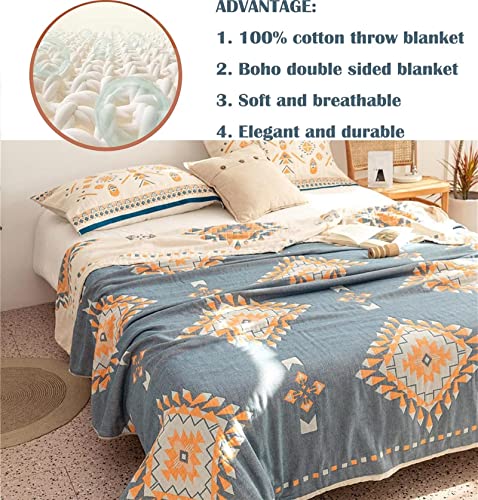 Image of MSGKV Fall Cotton Muslin Boho Throw Blanket 60 inchx80 inch for Couch Bed